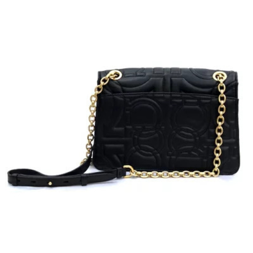 Salvatore Ferragamo Gancini Quilted Flap Chain Crossbody Bag Leather Black